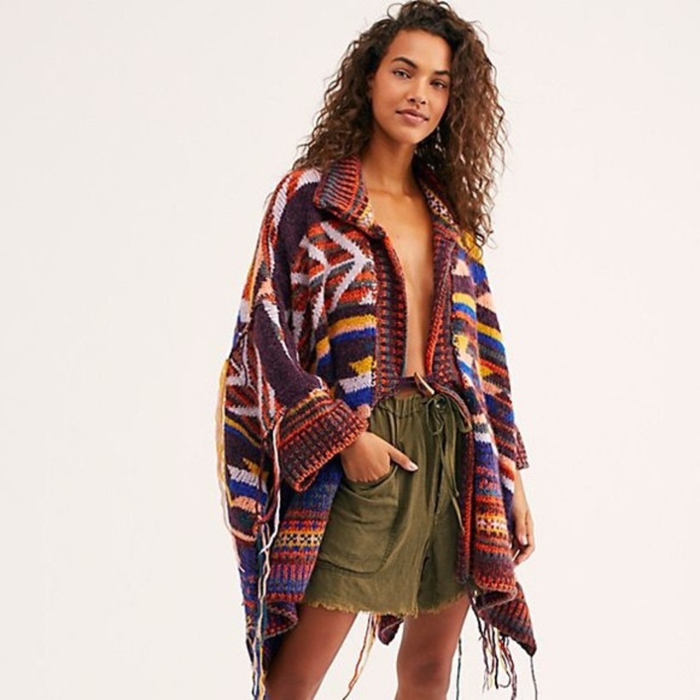 Free People Aztec Poncho Sweater
